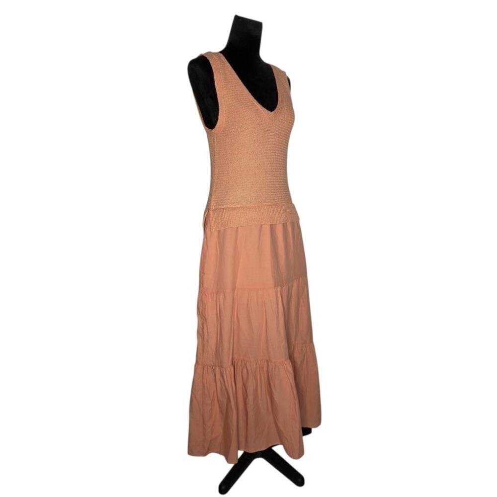 Cynthia Rowley Mixed Media Tank Tiered Dress Drop Waist Sz M Dusty Peach Boho - Picture 3 of 11